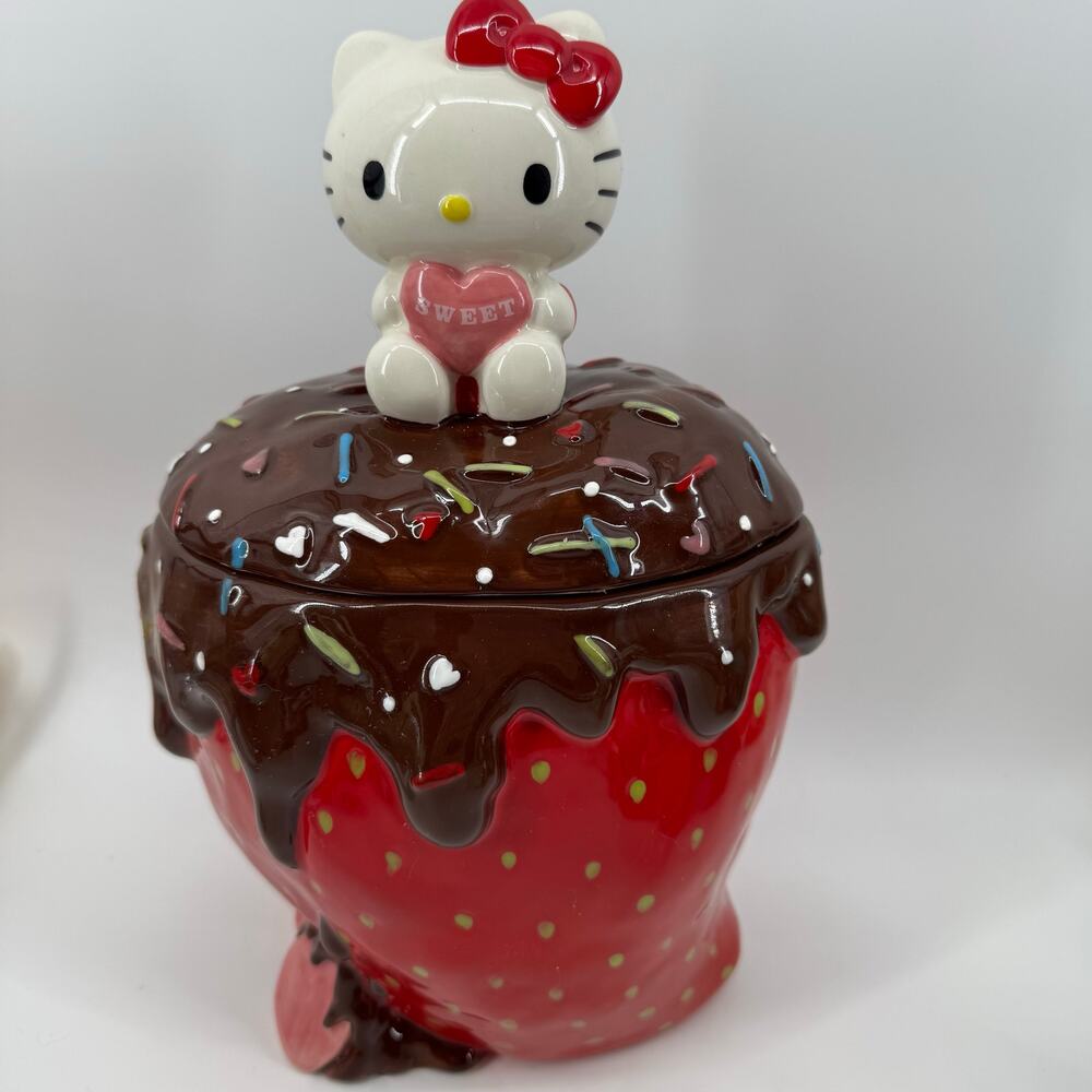 Hello Kitty Strawberry Cookie Jar Sanrio 2023 Blue Sky Ceramic
